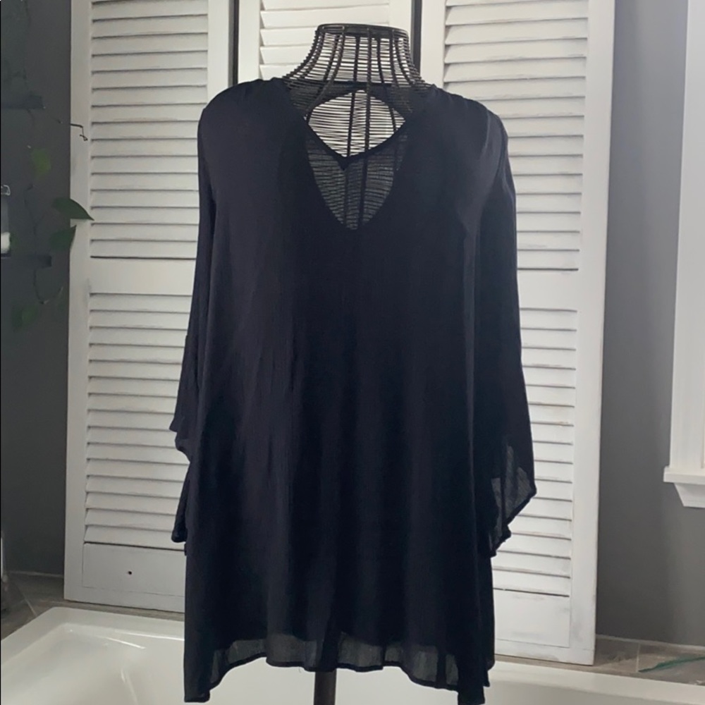 Lush Black Flowy Top Beach Cover Up